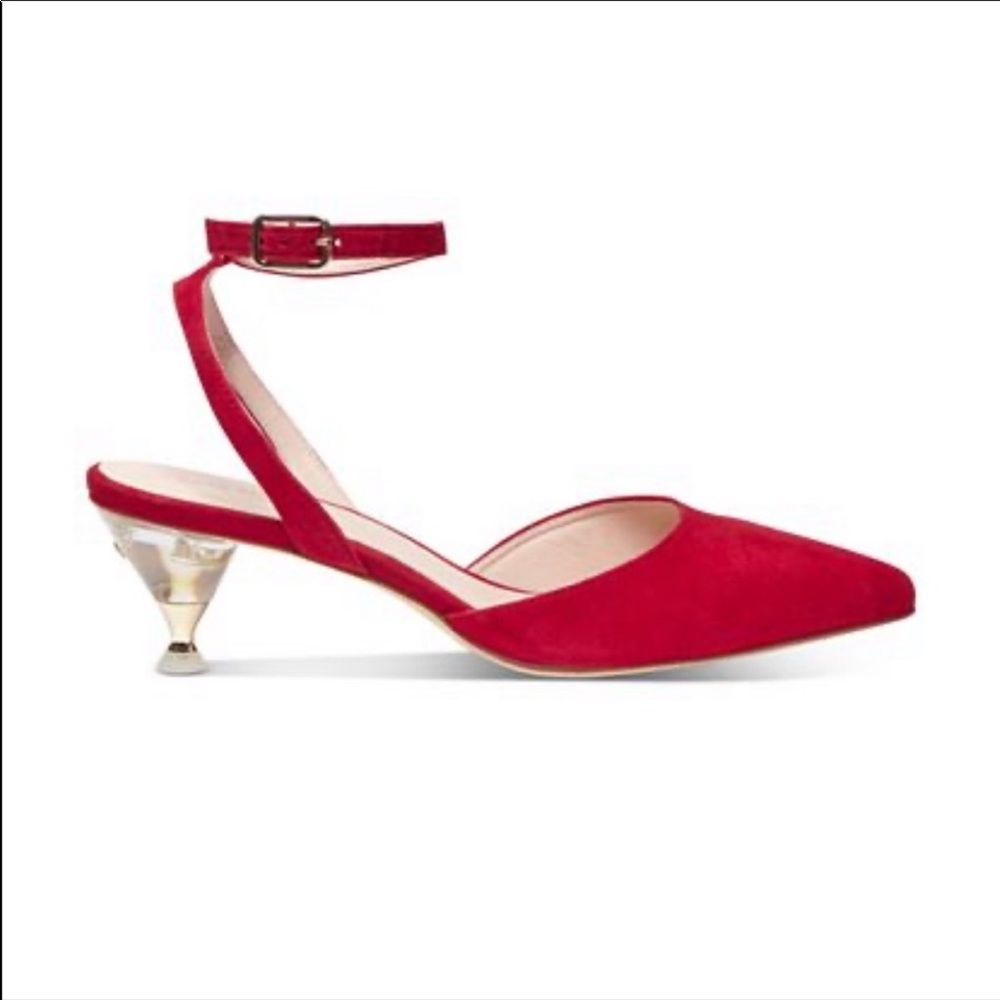 KATE SPADE CHANDLER RED PUMPS WITH CLEAR HEEL HOLIDAY SHOES RED SHOES SIZE 7.5